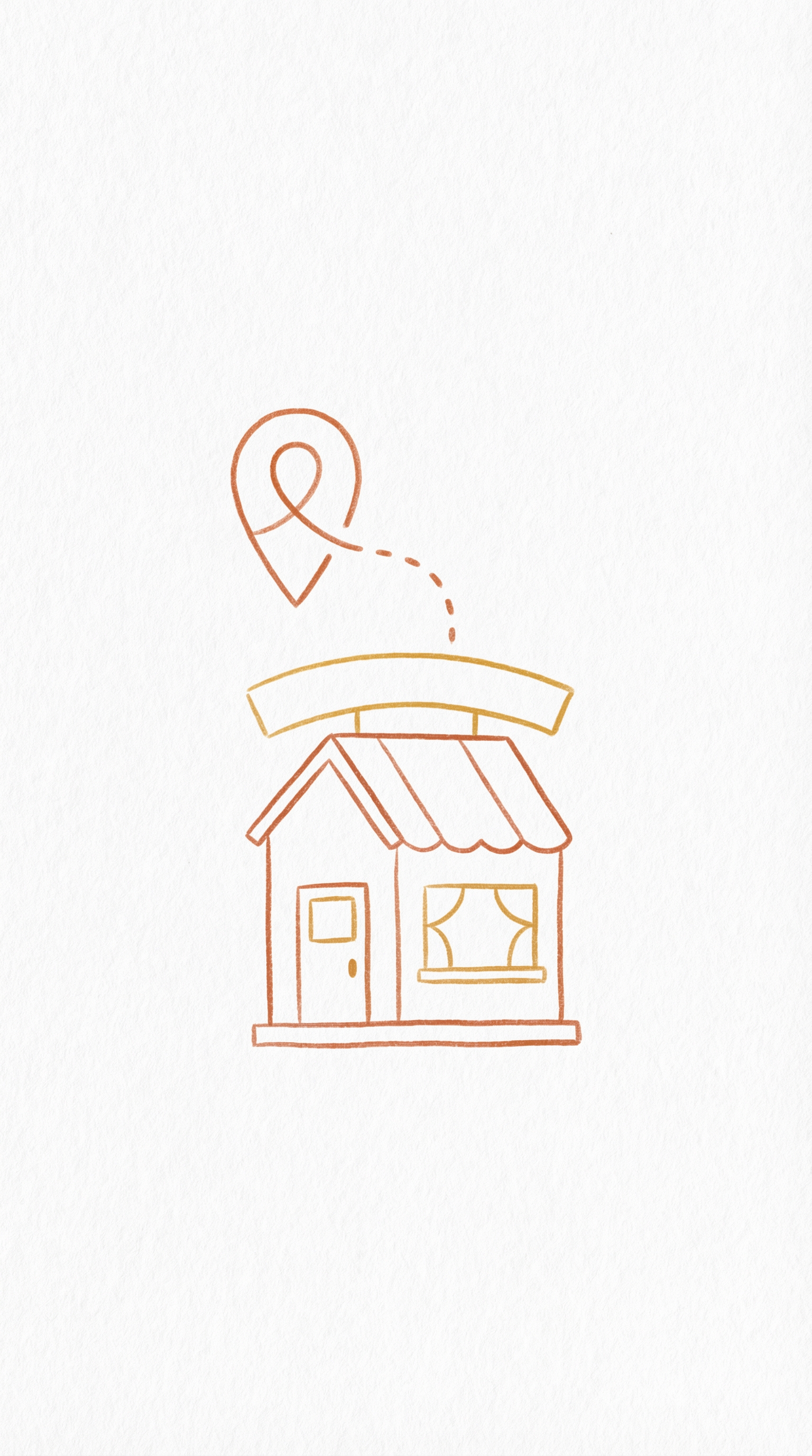 Line art illustration of a map pin on a storefront