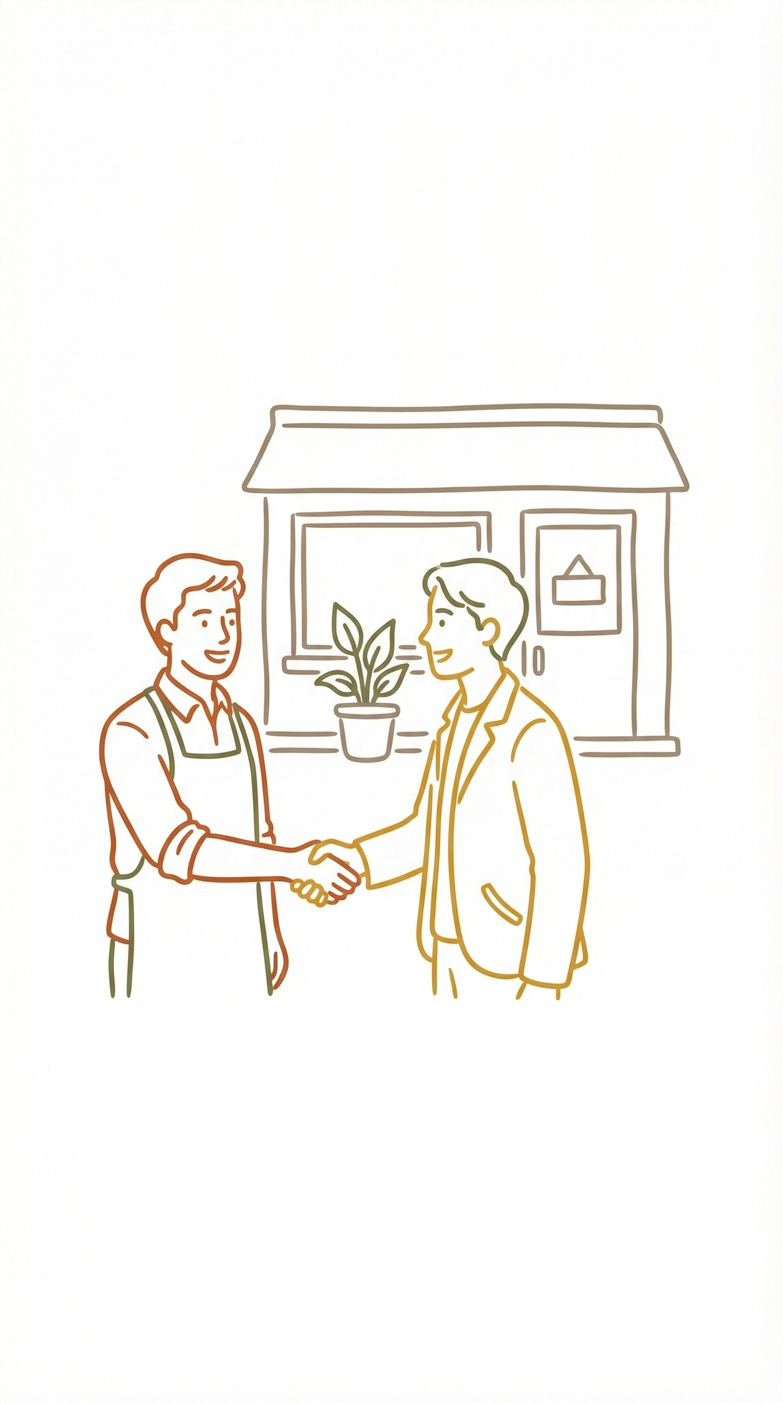 Line art illustration of a friendly handshake