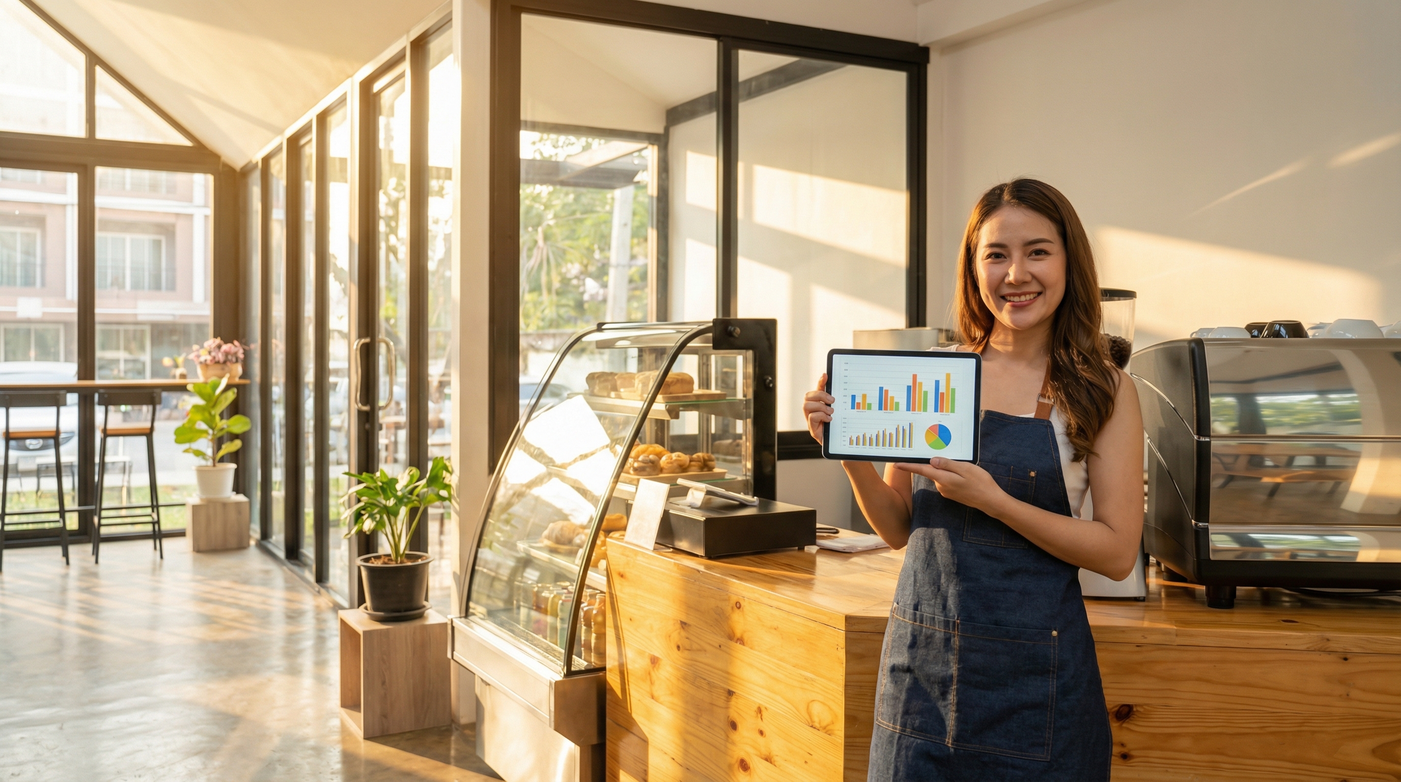 Small business owner reviewing business data on a tablet